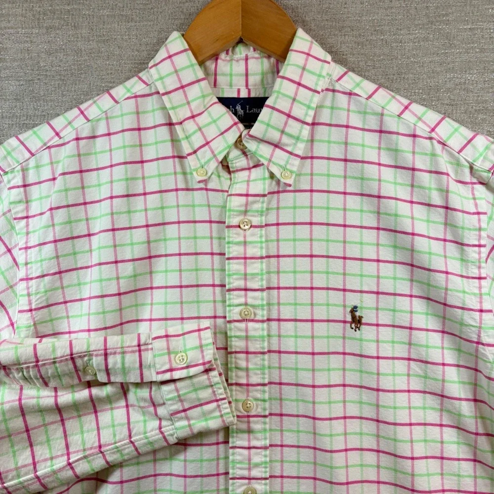 Polo‎ Ralph Lauren Mens 16.5 LG Classic Fit Pastel Shirt Pink Green Check Easter